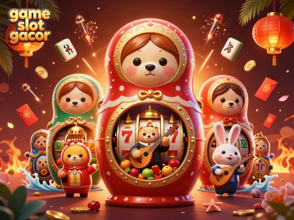 Experience the thrilling game slot gacor with colorful characters and dynamic casino elements in this vibrant 3D illustration.
